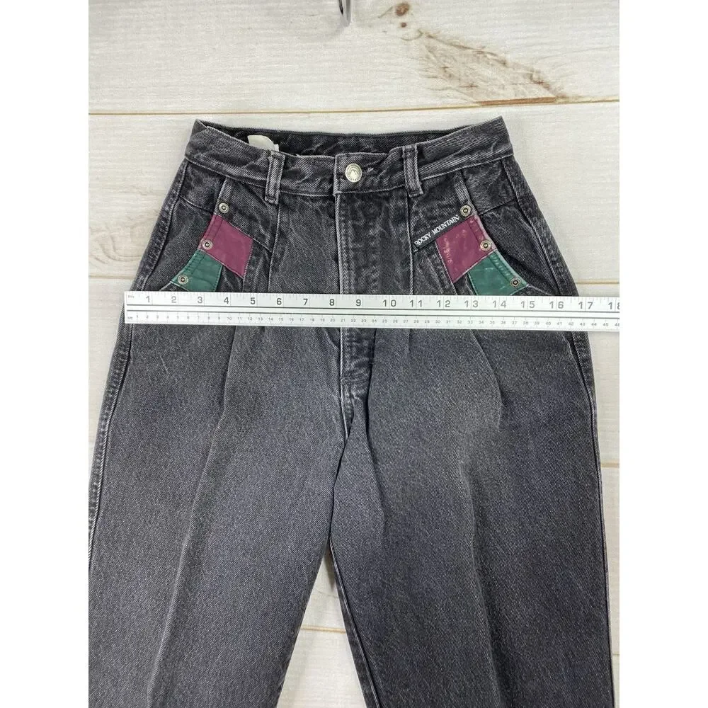 Vtg Rockies Jeans 27/5 Black/Charcoal Western Leather Detail USA Made 90s